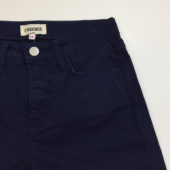 NWT L'AGENCE Dark Blue Denim Wide Leg Raw Edge Hem 5 Pocket Jeans - Picture 4 of 10